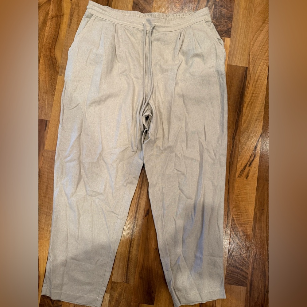 CeCe linen ankle pants tan size medium lightweight summer, airy